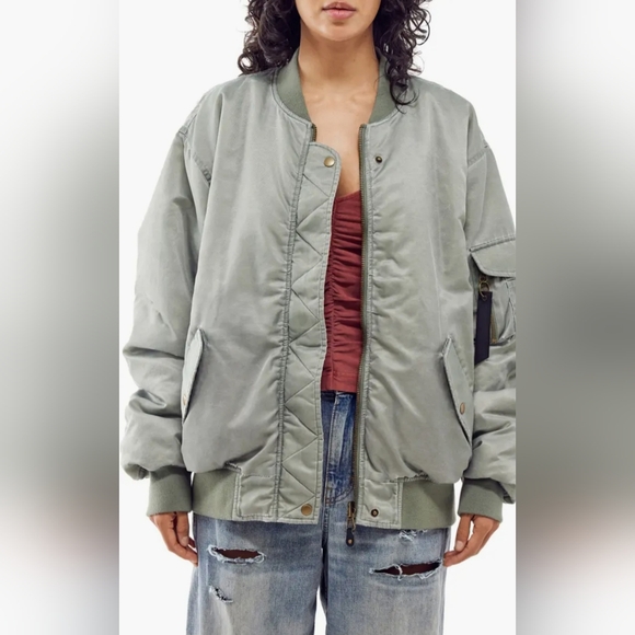 NWT BDG Urban Outfitters Oversized Reversible Bomber Jacket ~ Khaki/Orange~ SML - Picture 2 of 6